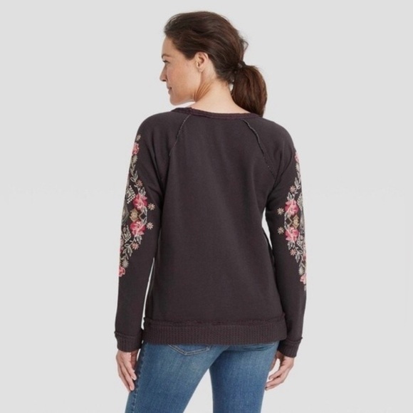 Knox Rose Embroidered Sleeve Sweatshirt Gray Size XS - Picture 3 of 8